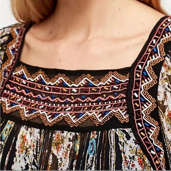 Free People Dance Magic Printed Embroidery Metallic Dress Small - Picture 2 of 10